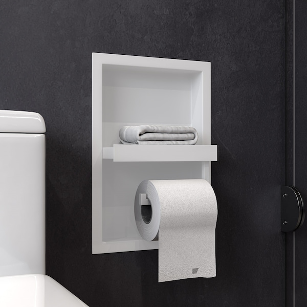 Alfi Brand White Matte Stainless Steel Recessed Shelf / Toilet Paper Holder Niche ABTPNC88-W - main